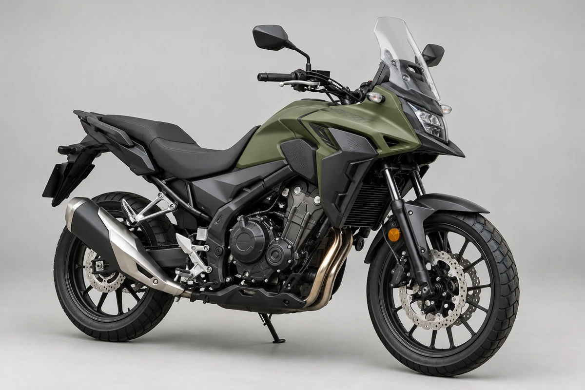 Generated illustration of an olive Honda CB500X adventure motorcycle